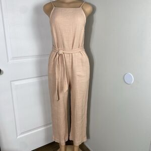 Zara Womens Romper Small Cotton Peach Backless Waist Tie Spaghetti Straps Pocket